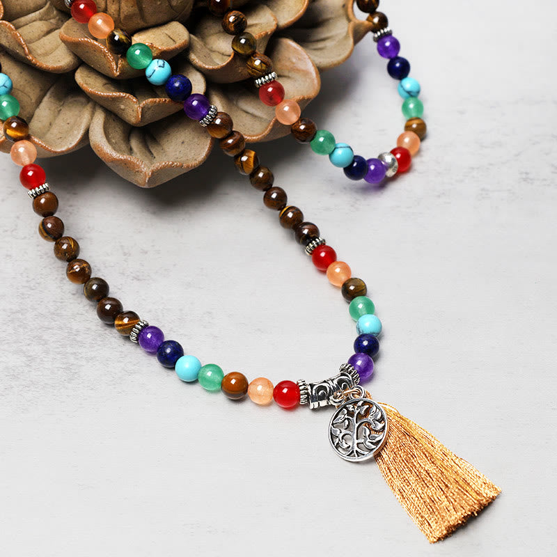 KarmaRipple's Balancing Gemstone Mala Prayer Beadwork 108 Meditation Balancing Multilayer Bracelet Pendant p11