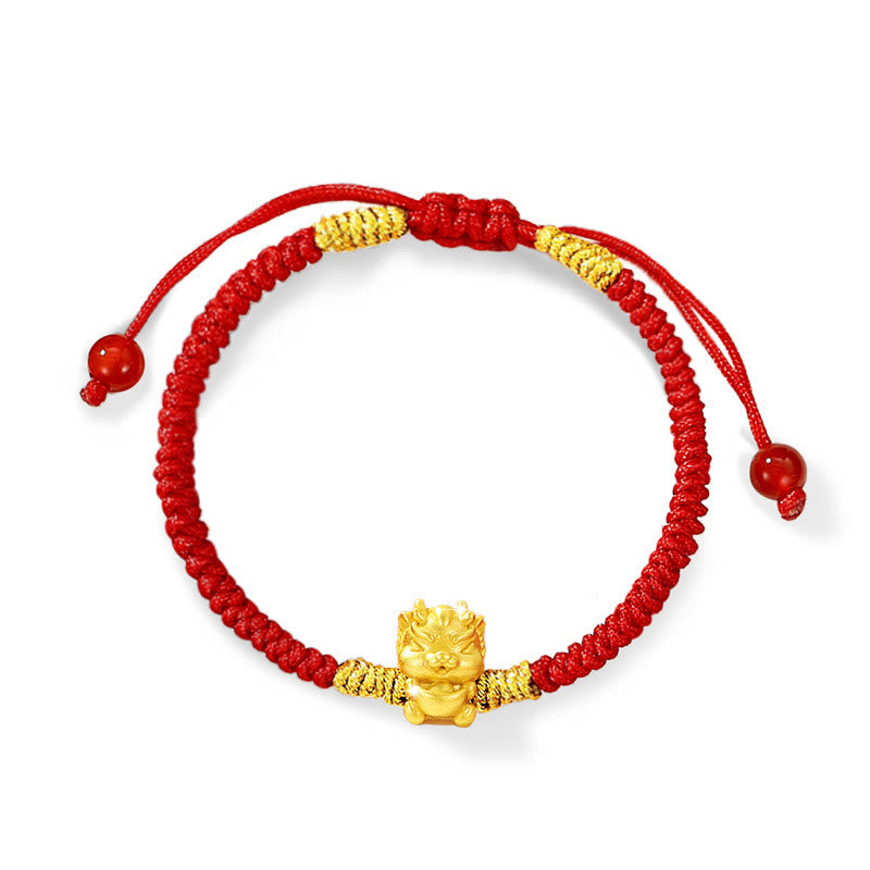 KarmaRipple's 999 Sterling Silver Year of the Dragon Bronze Coin Fortune Dragon Fu Character Fortune Handcrafted Red String Woven Bracelet p31