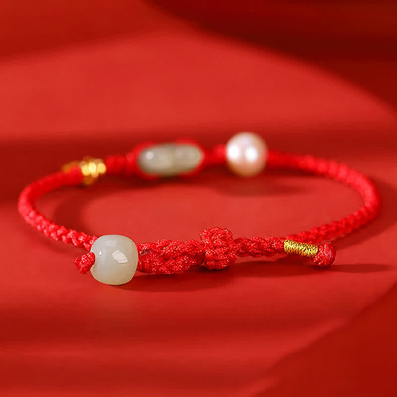 KarmaRipple's 925 Sterling Silver Year of the Rabbit Hetian Jade Bronze Coin Wealth Red String Bracelet p6