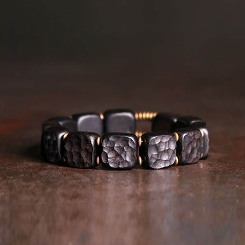 KarmaRipple's Retro Ebony Wood Texture Style Bronze Peace Balance Bracelet p1
