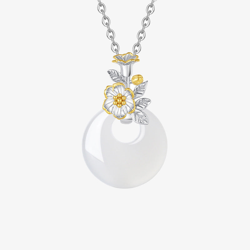 KarmaRipple's 925 Sterling Silver Round Chalcedony Twelve Months Flower Balance Pendant Necklace p35