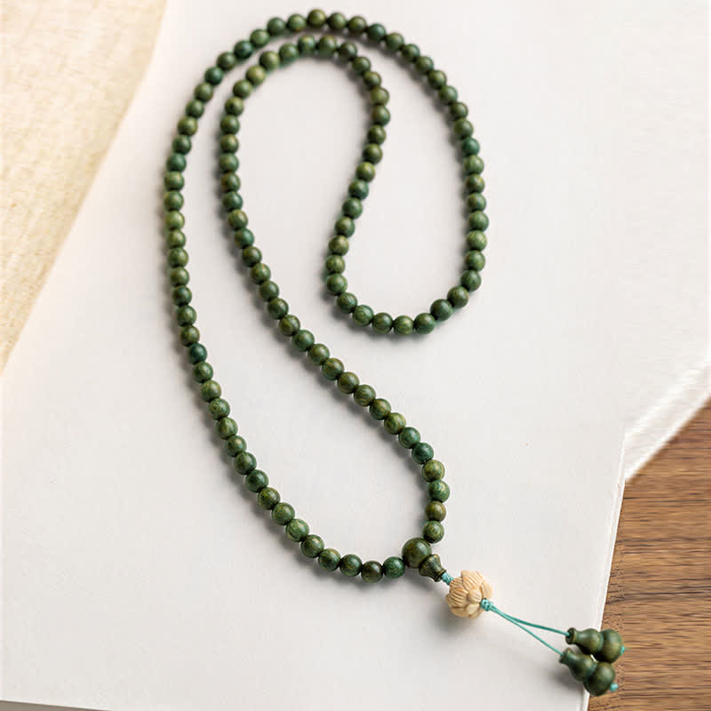 KarmaRipple's 108 Mala Beadwork Green Sandalwood Boxwood Lotus Positive Bracelet p19