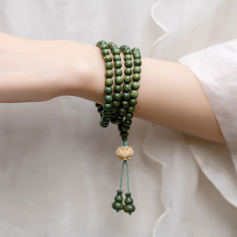 KarmaRipple's 108 Mala Beadwork Green Sandalwood Boxwood Lotus Positive Bracelet p4