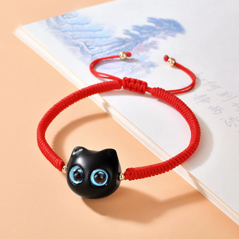 KarmaRipple's Ebony Wood Cat Head Pattern Peace King Kong Weave Woven Bracelet p2