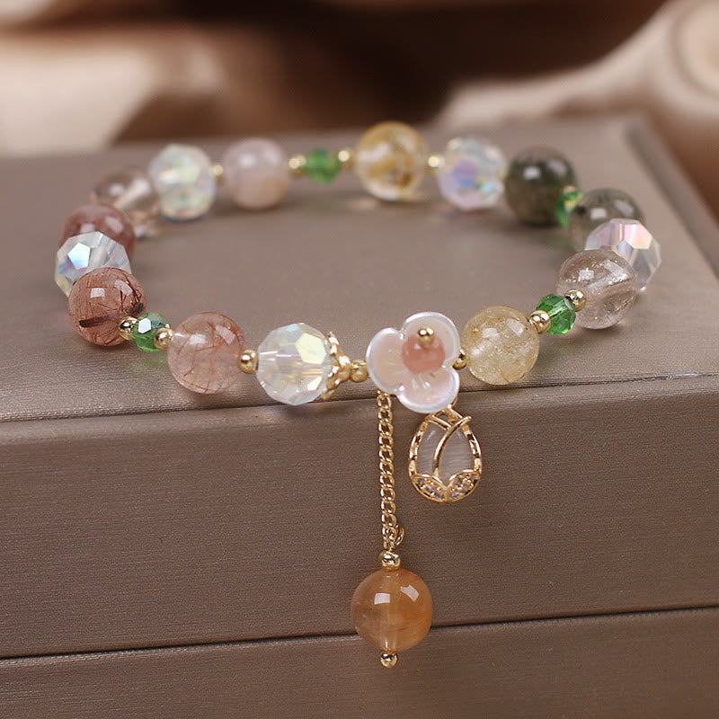 KarmaRipple's Strawberry Quartz Rutilated Quartz Fluorite Flower Balancing Bracelet p18