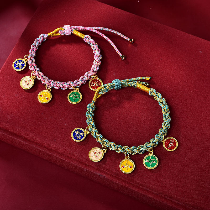 KarmaRipple's Handmade Tibetan Multicolored Rope Five God Of Wealth Fortune Braid Bracelet p3