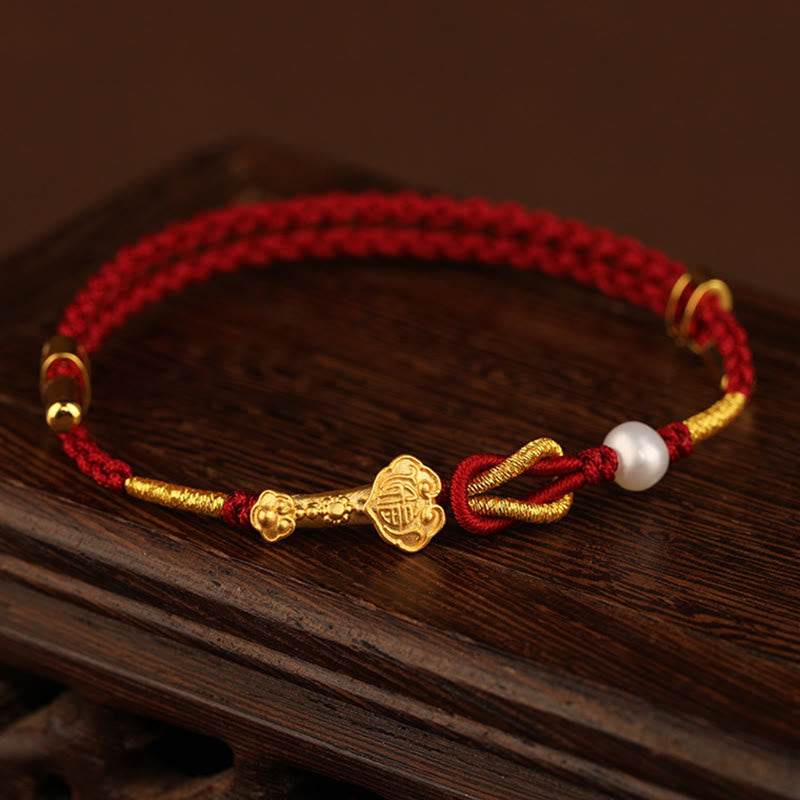 KarmaRipple's 24K Gold Wish Ruyi Handle Fu Character Rabbit Pearl Fortune Woven Bracelet p4