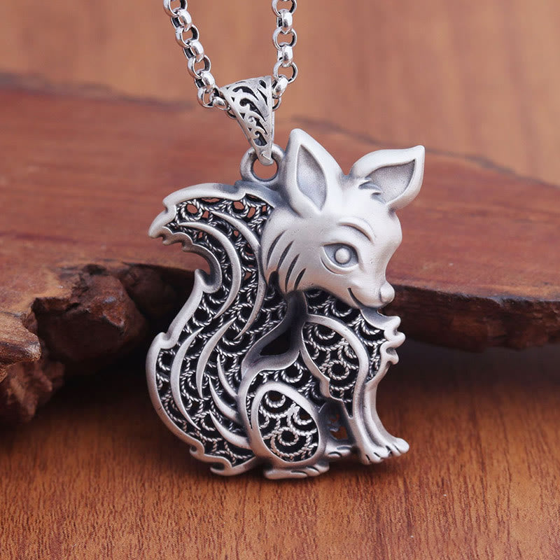 KarmaRipple's Tibet 999 Sterling Silver Fox Pattern Two-sided Blessing Pendant p2