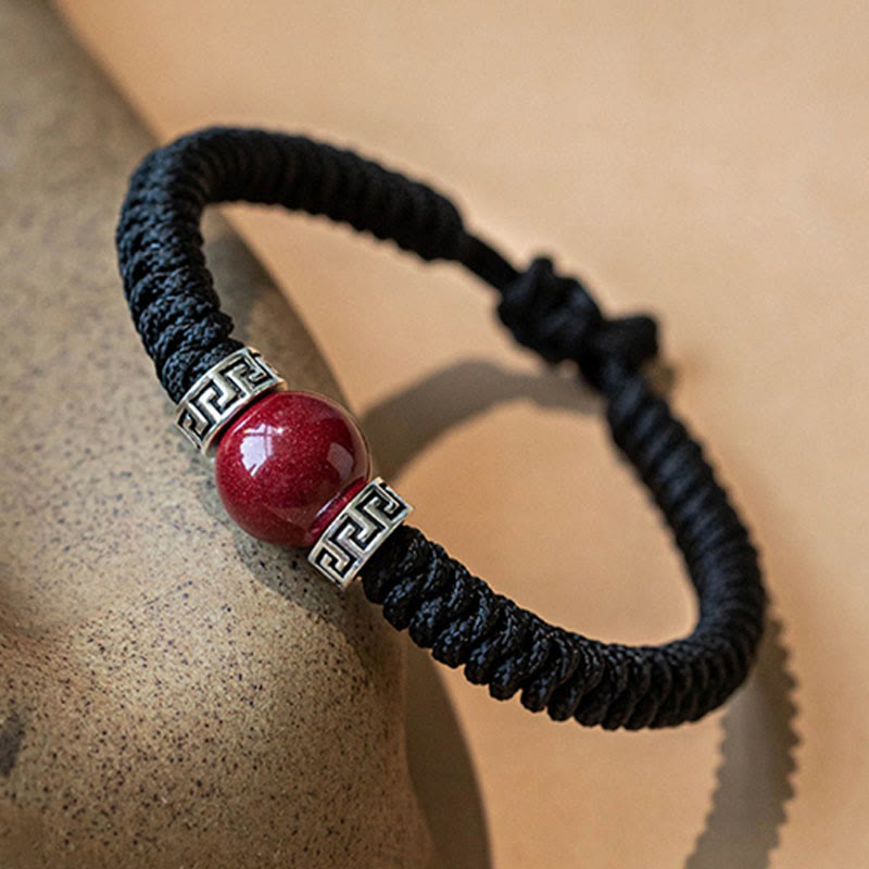 KarmaRipple's 925 Sterling Silver Authentic Cinnabar Bead Calm Handmade Woven String Bracelet p10