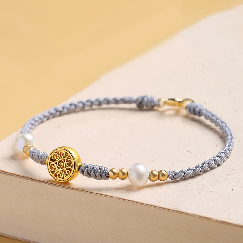 KarmaRipple's Bronze Coin Fortune Tree Pearl Fortune Blue Rope Woven Bracelet p21