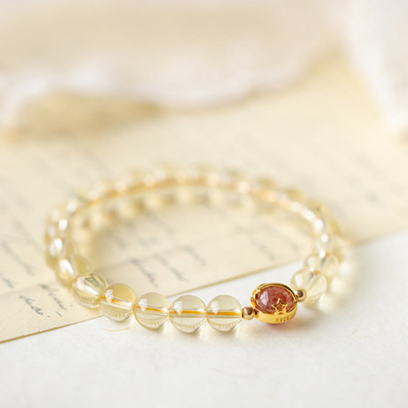 KarmaRipple's Golden Rutilated Quartz Strawberry Quartz Star Protection Bracelet p6