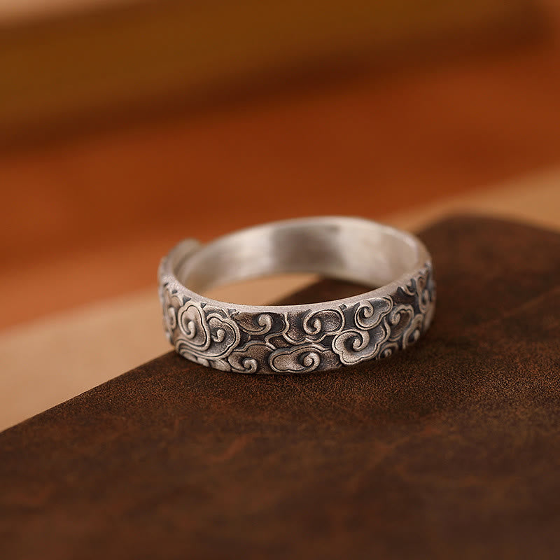 KarmaRipple's 999 Sterling Silver Lotus Flower Plum Blossom Auspicious Clouds Engraved Enlightenment Ring p8
