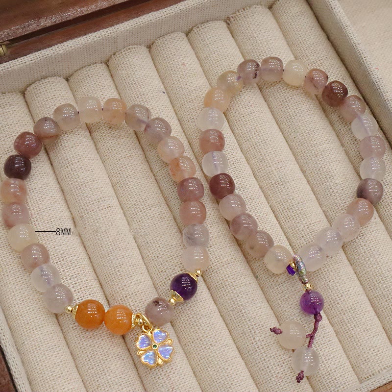 KarmaRipple's Authentic Purple Golden Silk Jade Violet Flower Bead Talisman Wealth Bracelet p12