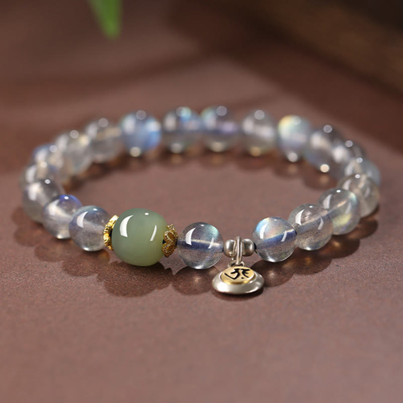 KarmaRipple's Chinese Zodiac Natal Buddha 925 Sterling Silver Authentic Moonstone Hetian Jade Positive Bracelet p4