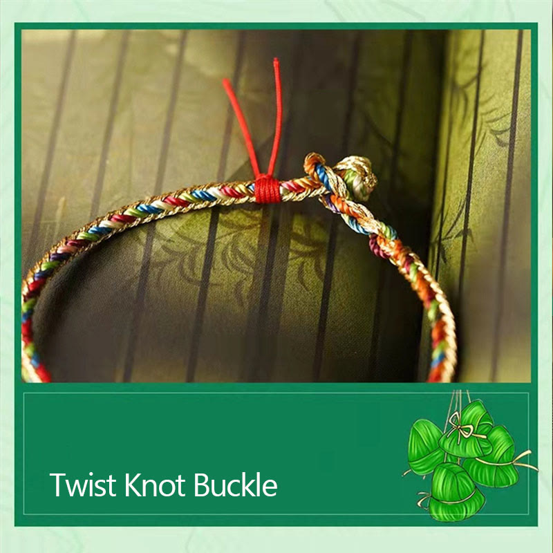 KarmaRipple's 925 Sterling Silver Fu Character Zongzi Pattern Multicolored String Fortune Handmade Woven Bracelet p19