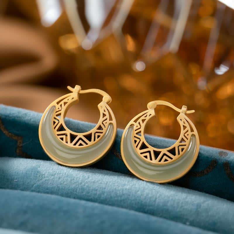 KarmaRipple's Crescent Moon Jade Prosperity Drop Earrings p6