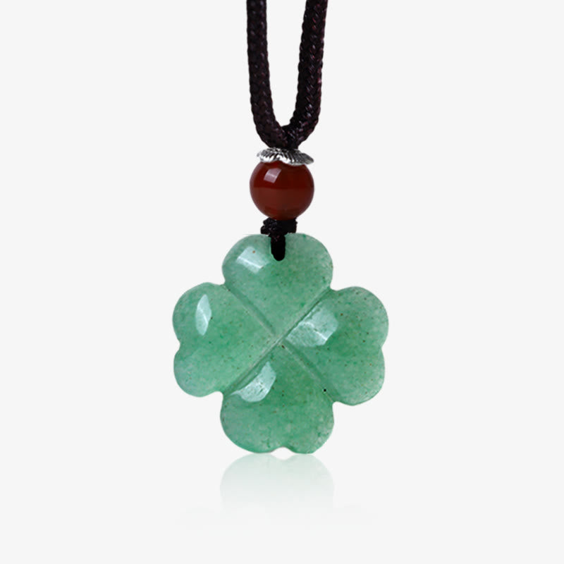 KarmaRipple's 925 Sterling Silver Green Aventurine Four Leaf Clover Fortune Leather Rope Pendant Necklace p2