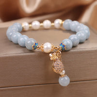 KarmaRipple's Aquamarine Pearl Fortune Money Bag Talisman Bracelet