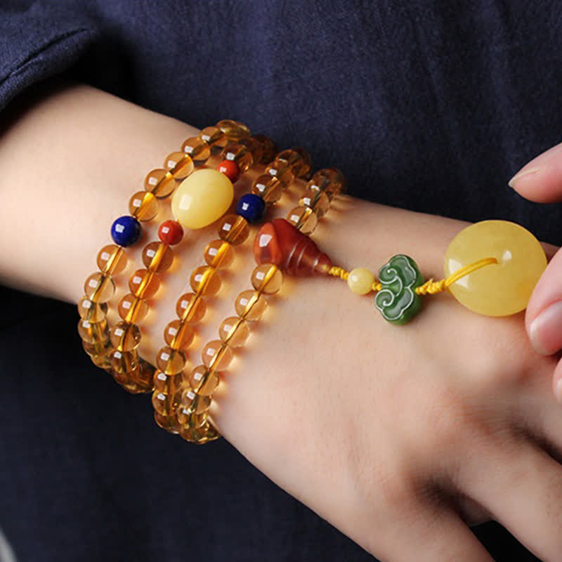 KarmaRipple's 108 Mala Beadwork Authentic Citrine Amber Peace Buckle Red Agate PiXiu Protection Talisman Bracelet p5