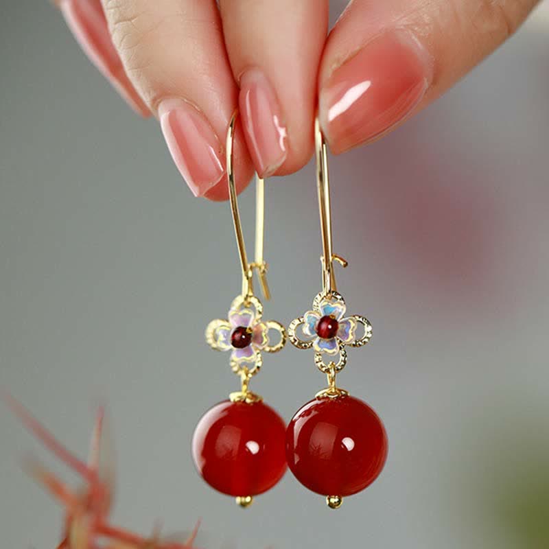 KarmaRipple's 925 Sterling Silver Red Agate Flower Beaded Confidence Earrings p10