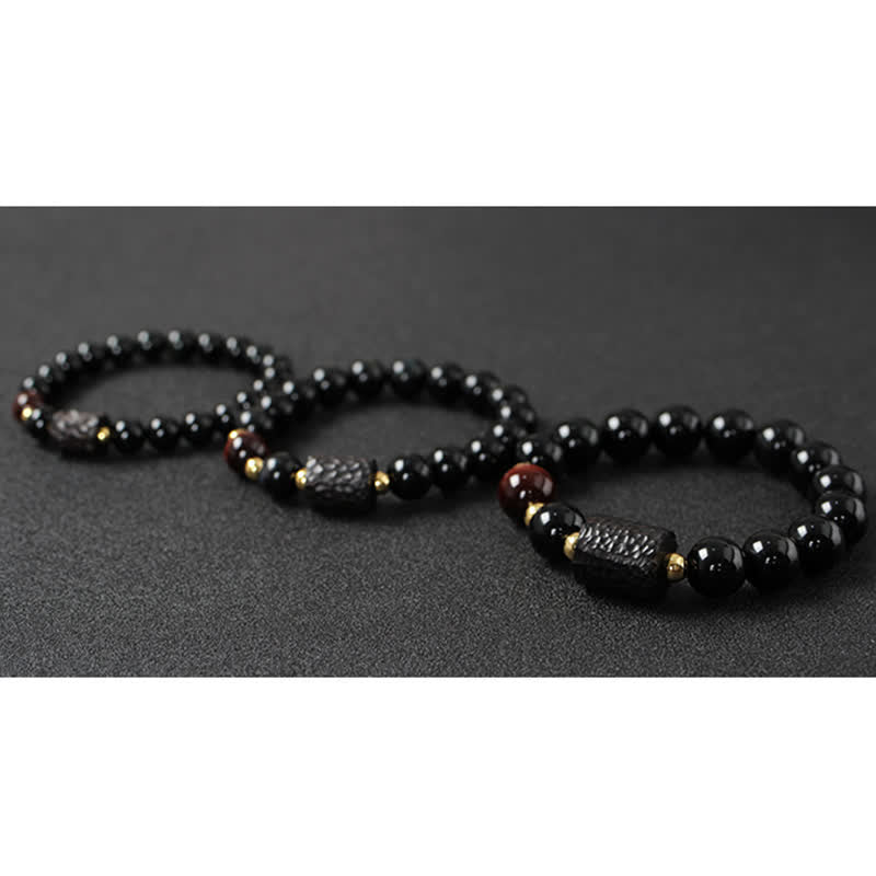 KarmaRipple's Black Obsidian Ebony Wood Red Tiger Eye Strength Pair Bracelet p18