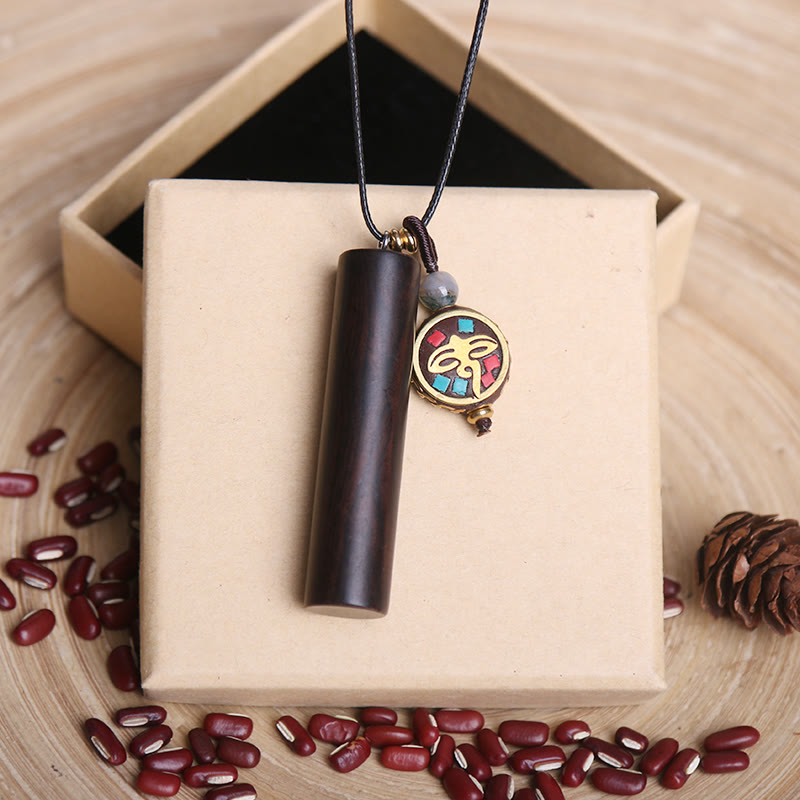 KarmaRipple's Tibetan Ebony Wood Dzi Bead Peace Calm Pendant Necklace p11