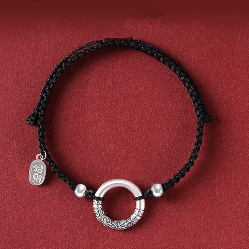 KarmaRipple's 925 Sterling Silver Black Onyx Peace Buckle Fu Character Talisman Bracelet p2