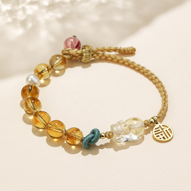 KarmaRipple's Citrine PiXiu Fu Character Prosperity String Woven Bracelet p9