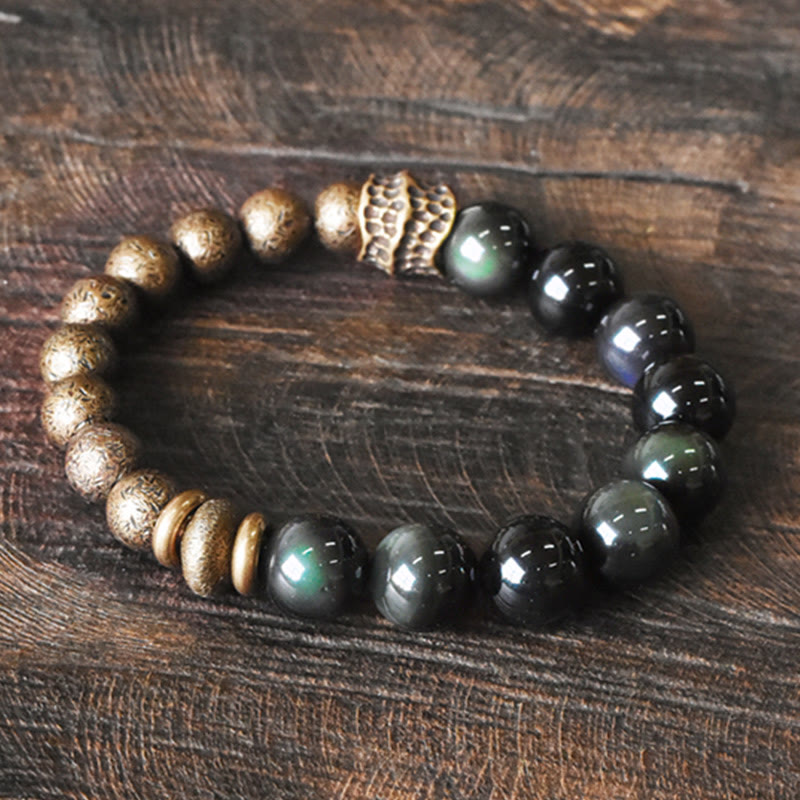 KarmaRipple's Rainbow Obsidian Bronze Bead Positive Transformation Bracelet p9