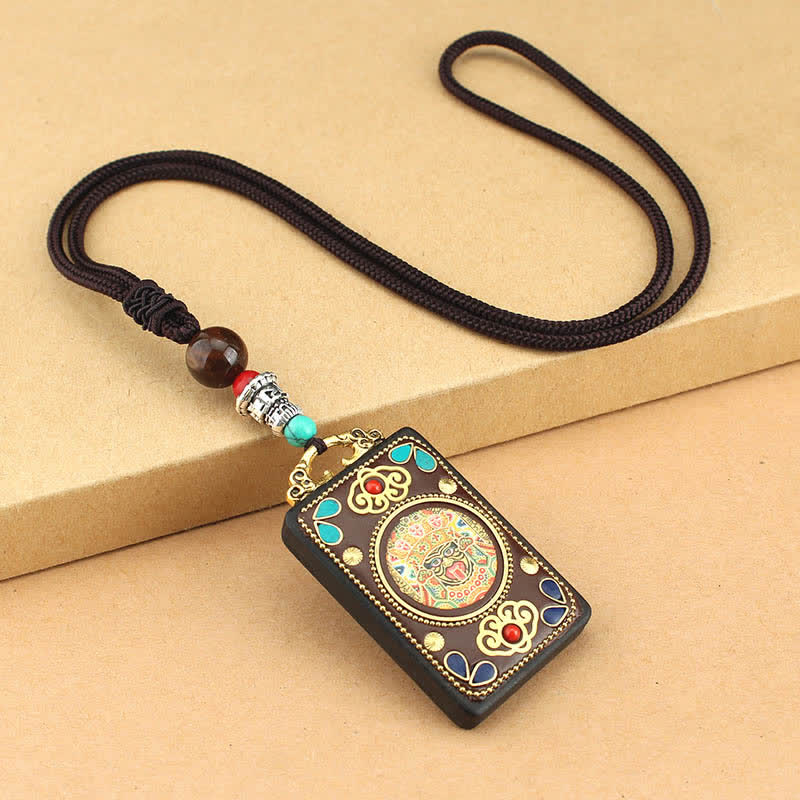 KarmaRipple's Tibet God of Wealth Thangka Ebony Peace Pendant Necklace p27