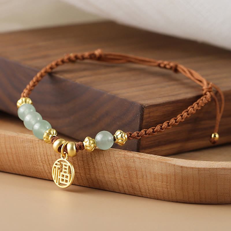 KarmaRipple's Jade Beadwork Fu Character Blessing Rope Bracelet p3