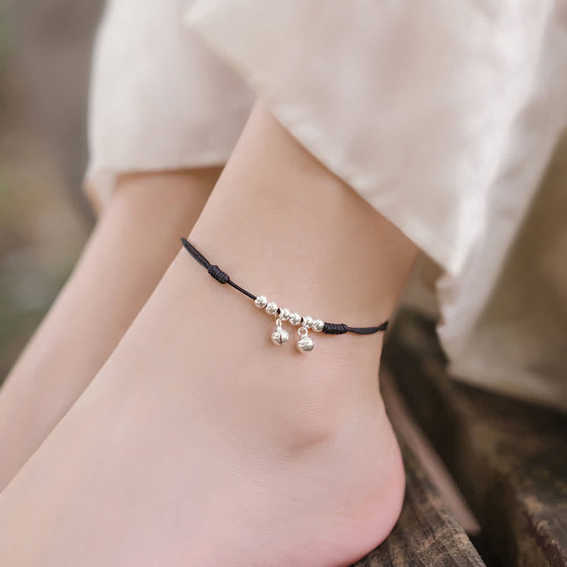 KarmaRipple's 925 Sterling Silver Red String Braid Bell Talisman Anklet p17