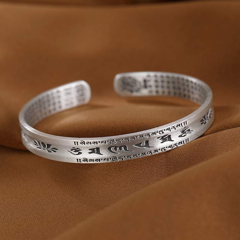 KarmaRipple's 999 Sterling Silver Om Mani Padme Hum Lotus Wisdom Bracelet Bangle p6
