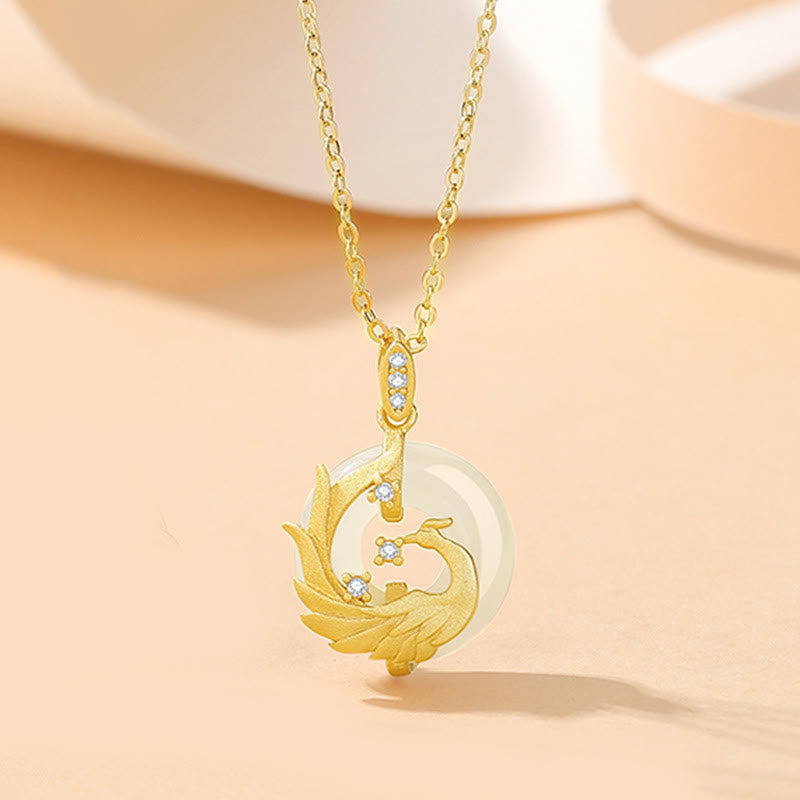 KarmaRipple's 925 Sterling Silver Year of the Dragon Hetian Jade Golden Dragon Phoenix Peace Buckle Fortune Pendant Necklace p15