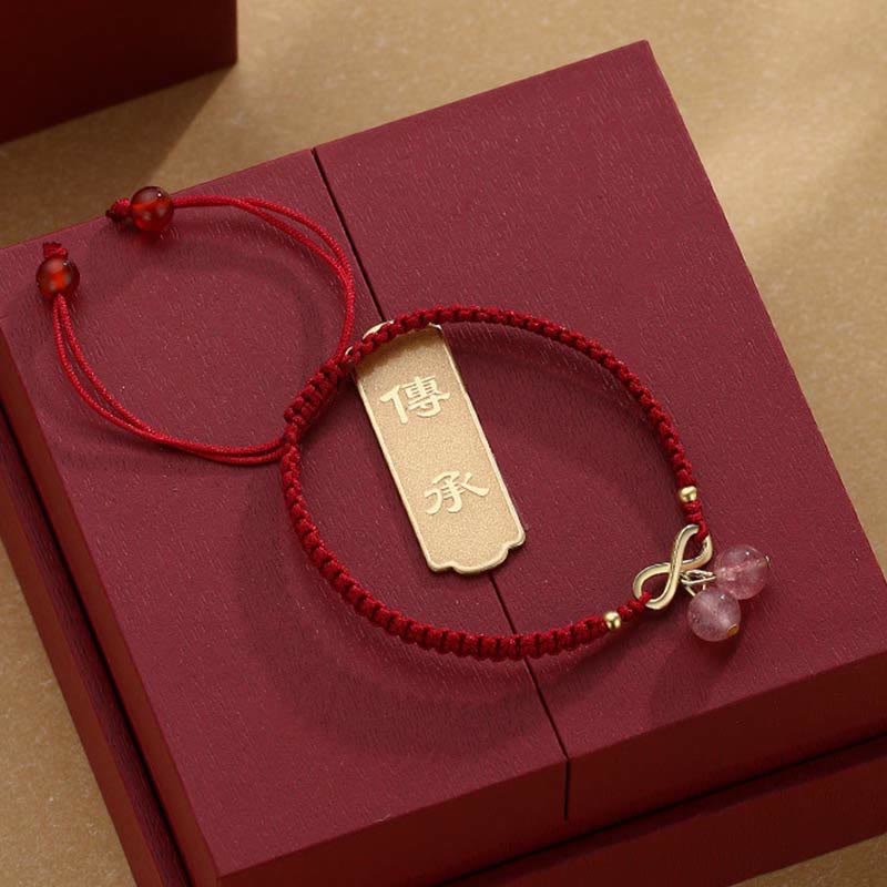 KarmaRipple's Strawberry Quartz Gemstone Endless Weave Love Balancing Red String Weave Bracelet p5