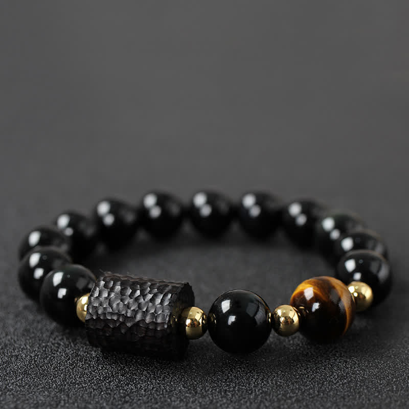 KarmaRipple's Black Obsidian Ebony Wood Red Tiger Eye Strength Pair Bracelet p6