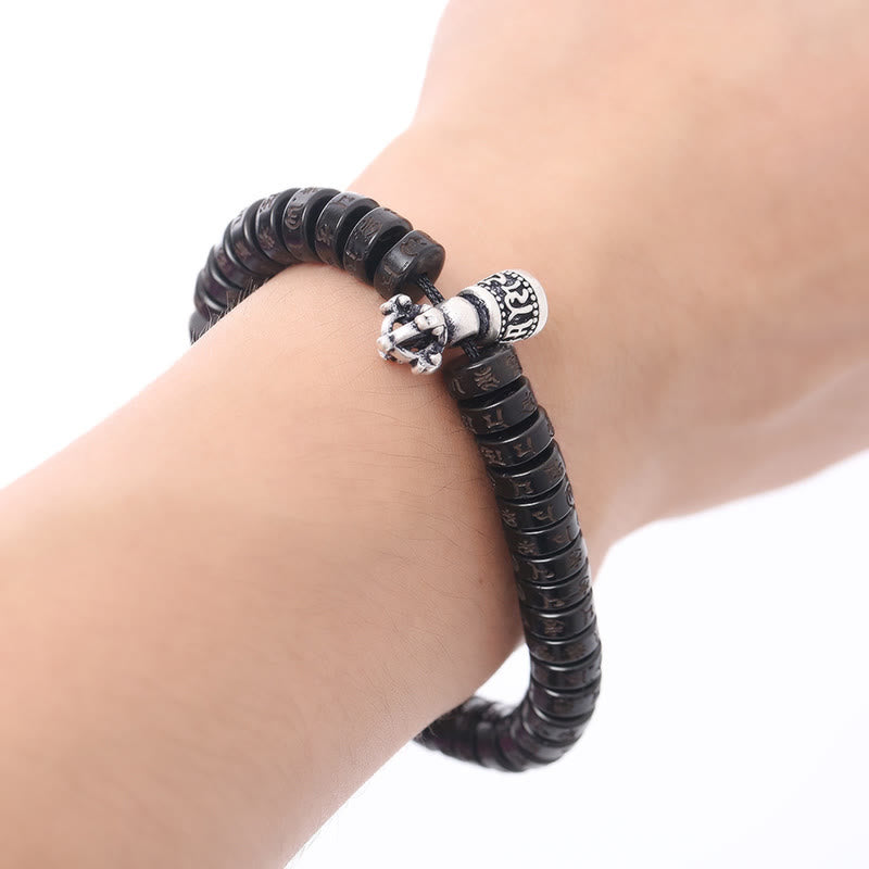 KarmaRipple's Tibet Coconut Shell Carved Om Mani Padme Hum Dorje Vajra Bell Happiness String Bracelet p6