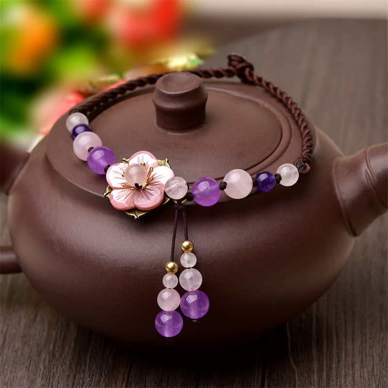 KarmaRipple's Authentic Amethyst Rose Quartz Gemstone Talisman Fortunate Balancing Anklet p2