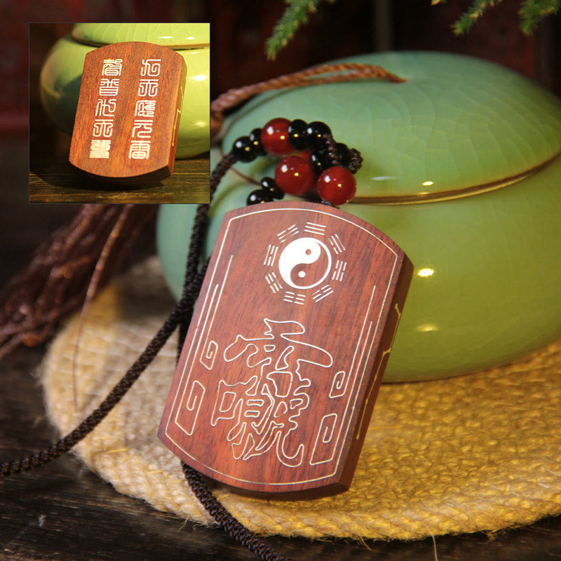 KarmaRipple's 999 Sterling Silver Ebony Wood Red Sandalwood Yin Yang Bagua Balance Pendant Necklace p2