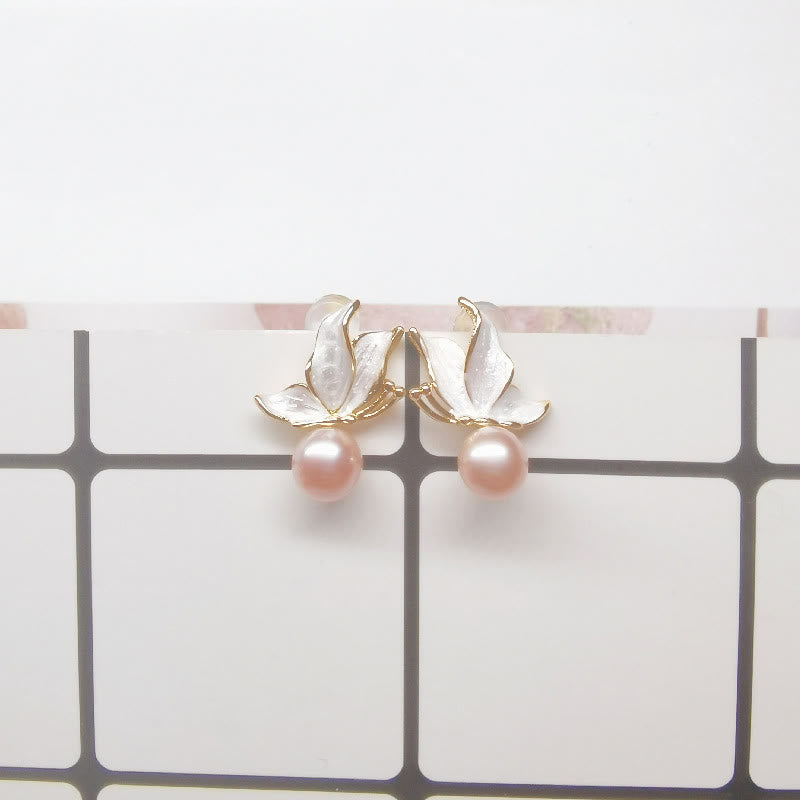 KarmaRipple's 925 Sterling Silver Posts Bronze Plated Gold Authentic Pearl Bead Butterfly Wisdom Stud Earrings p6