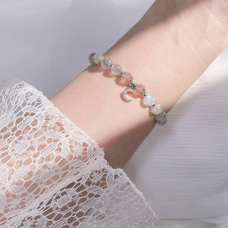 KarmaRipple's Strawberry Quartz Moonstone Fortune Moon Talisman Bracelet p6