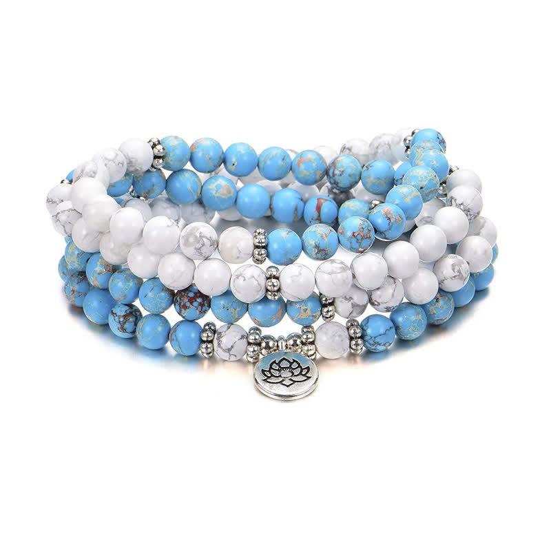 KarmaRipple's 108 Mala Beadwork Ivory Turquoise Emperor Stone Lotus Blessing Bracelet p1