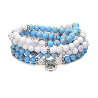 KarmaRipple's 108 Mala Beadwork Ivory Turquoise Emperor Stone Lotus Blessing Bracelet