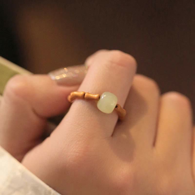 KarmaRipple's Hetian Jade Beaded Bamboo Prosperity Fortune Ring p5