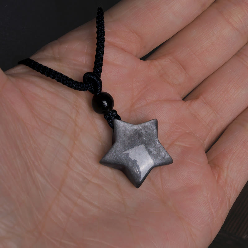 KarmaRipple's Authentic Silver Sheen Obsidian Star Crescent Moon Protection Pendant Necklace p9