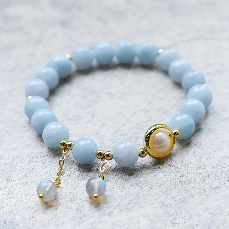 KarmaRipple's Aquamarine Pearl Balancing Moonstone Beadwork Talisman Bracelet p6