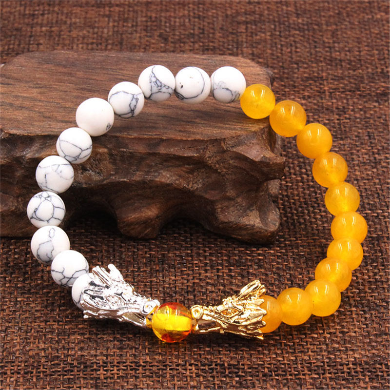 KarmaRipple's Ivory Turquoise Lava Rock Dragon Blessing Beaded Bracelet p16