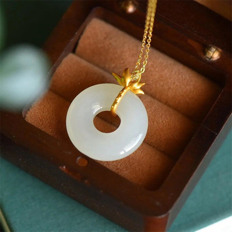 KarmaRipple's Ivory Jade Lotus Balance Pendant Necklace p4