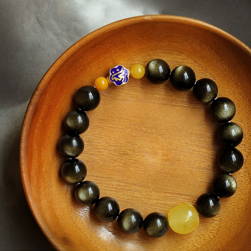 KarmaRipple's 925 Sterling Silver Chinese Zodiac Natal Buddha Authentic Gold Sheen Obsidian Amber Wealth Protection Bracelet p3