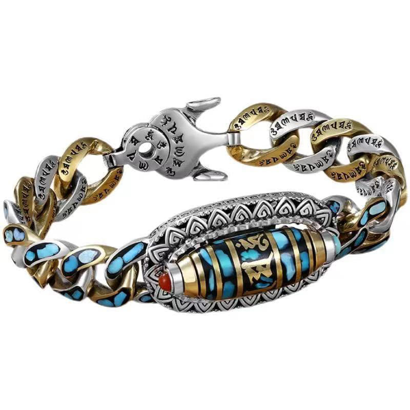 KarmaRipple's Tibetan Nine-Eye Dzi Bead Om Mani Padme Hum Turquoise Protection Rotatable Bracelet p4